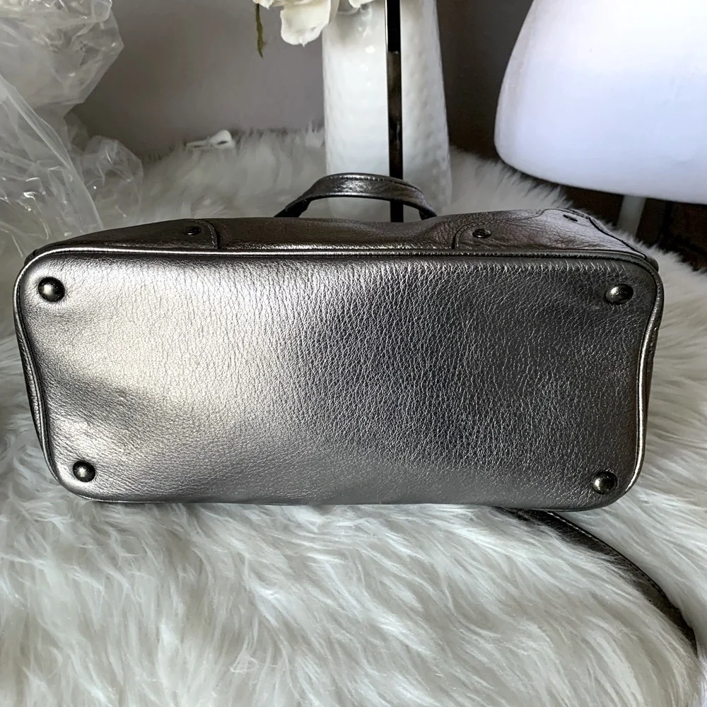 RARE Coach Mickie Silver Metallic Satchel and  Rare Matching Wallet